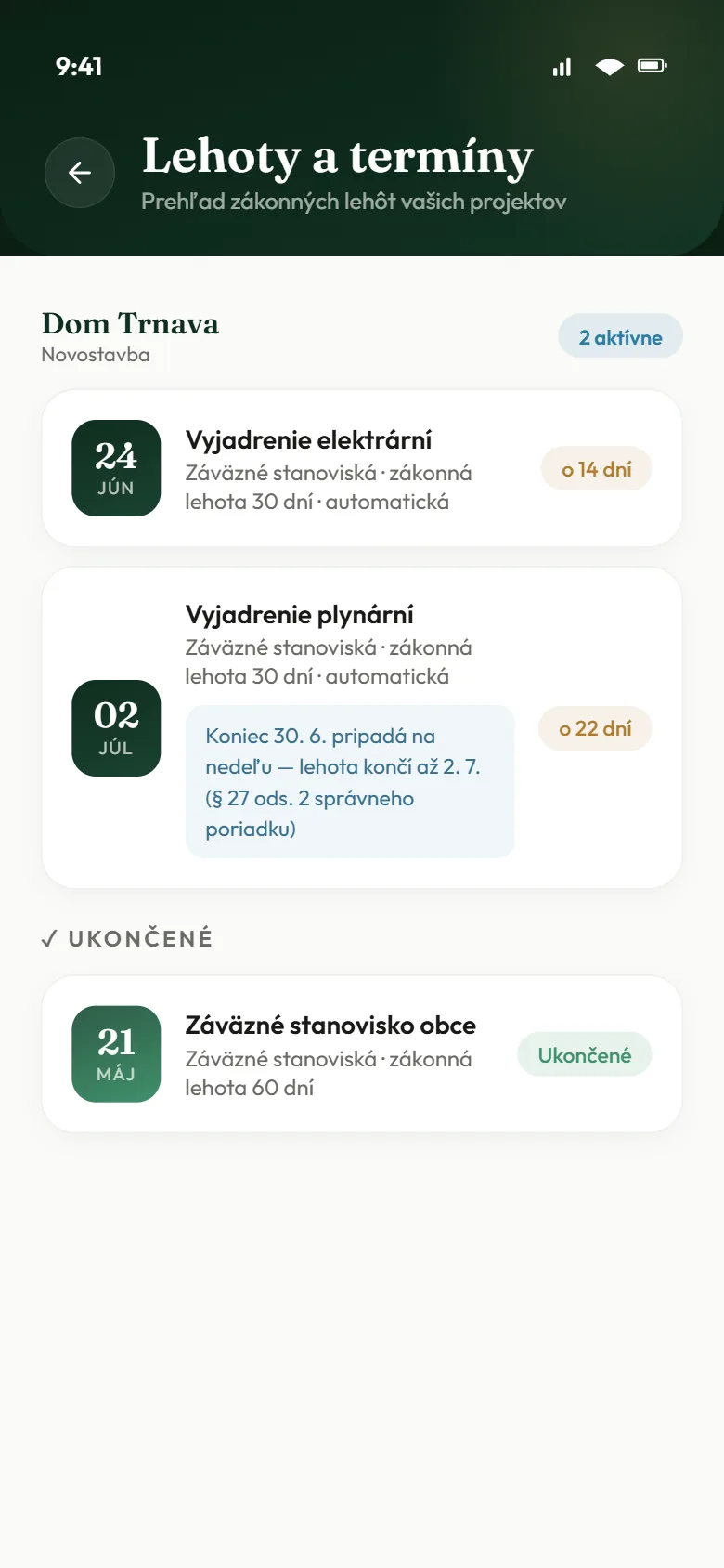 Prehľad zákonných lehôt